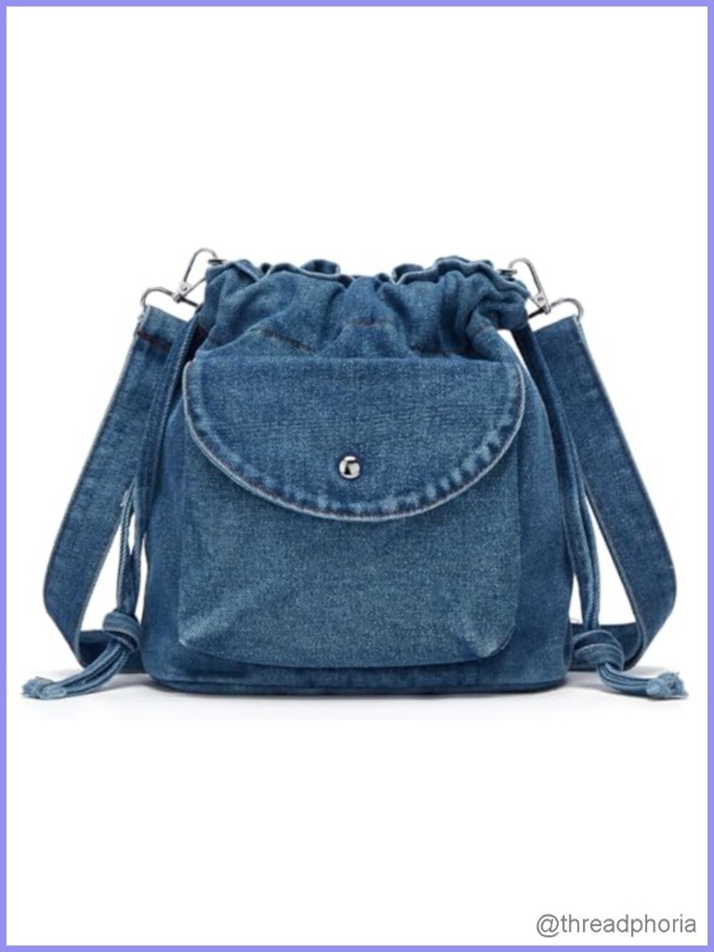 Denim Bucket Bag Drawstring Crossbody Shoulder Handbag Lightweight